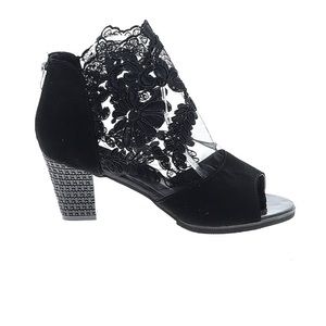 NWOT Unbranded Black Lace Ankle Booties Size 43 Fits Like a 10.5" Vegan Peep Toe